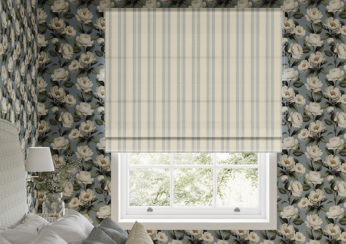 Trellis Prints, Noble Stripe Raffs Blue - Roman Blind - Image 3
